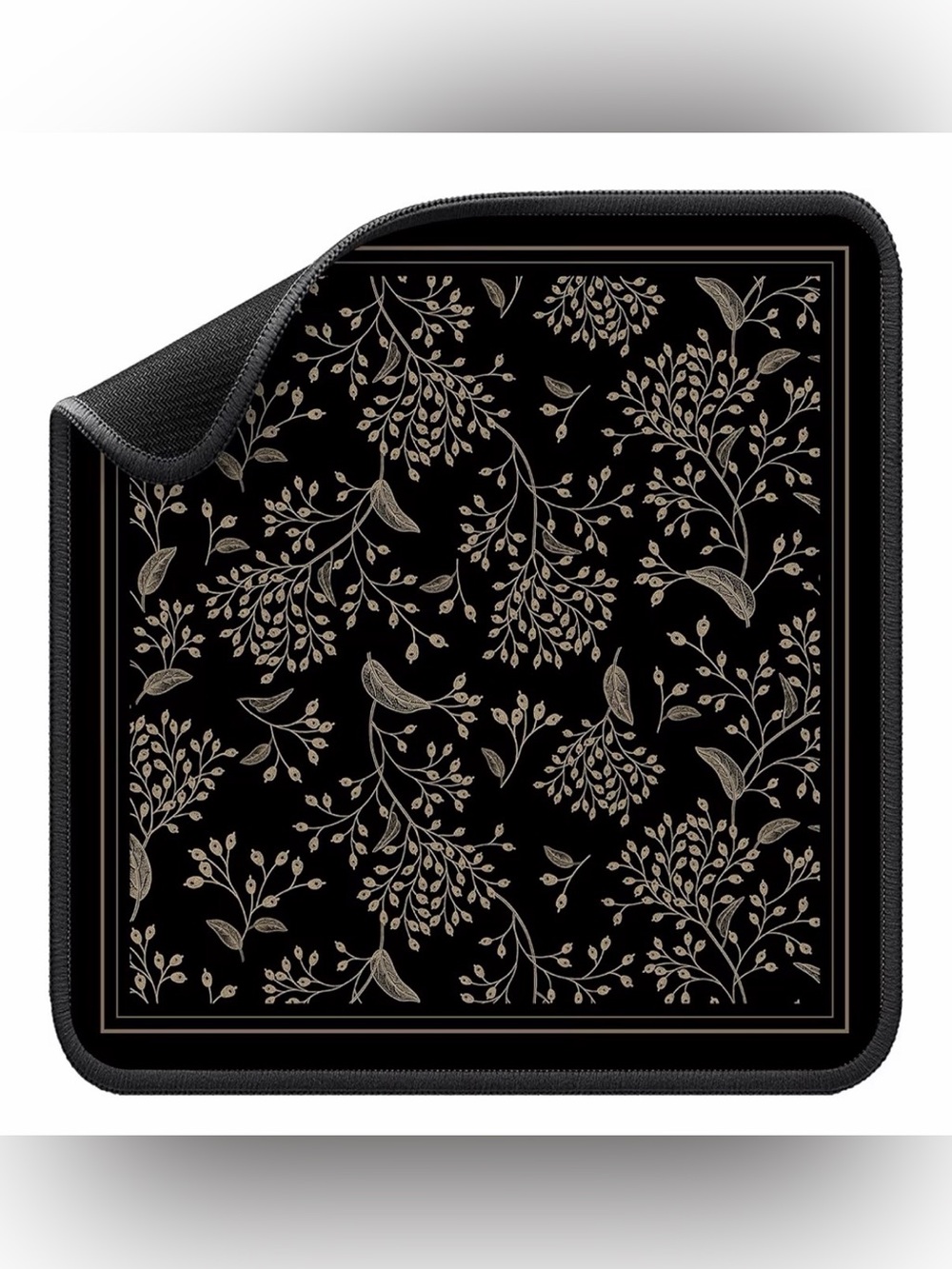 NEW Mahjong Mat Black & Tan Floral Patterned